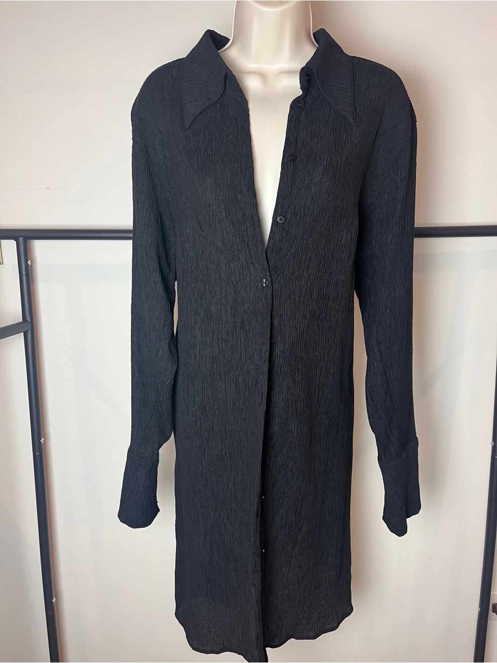 H&M Shirt Jacket Dress Black Large Loungewear Resortwear Beach Oversized